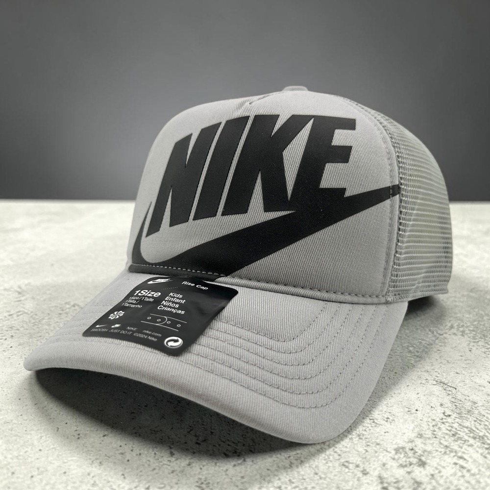Nike Rise Structured Trucker Hat Youth Kids One Size Snapback Light Grey Cap NEW